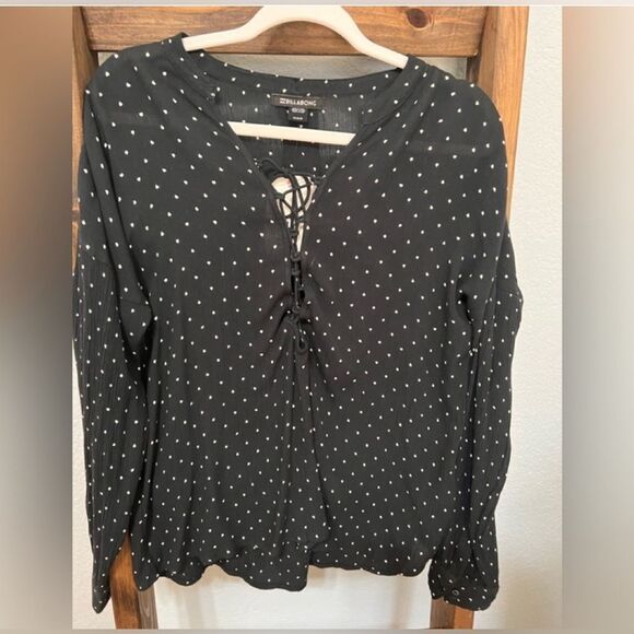 Billabong top, black with white dots, size medium, laces up at chest - Picture 1 of 9